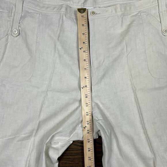 CJ Banks Pants Womens 22W Plus White Linen Cropped Button Tab Beach Resort NWT - Picture 7 of 12